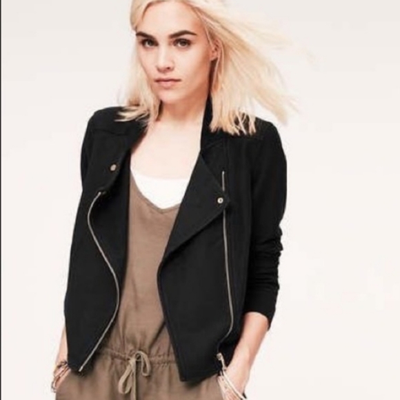 Lou & Grey Jackets & Blazers - LOFT Lou & Grey Black Knit Moto Jacket Size M